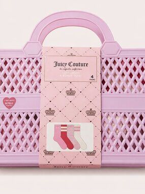 NWT Juicy Couture Cozy Socks Set of 4 w/ Pink Tote